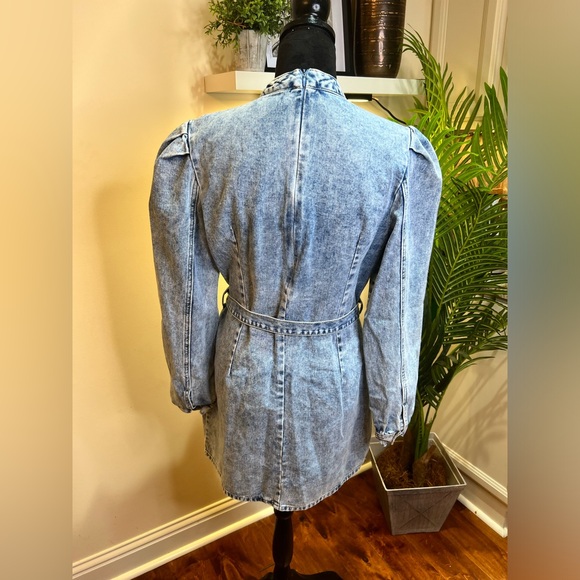 Nasty Gal Acid Wash Denim Long Sleeve Belted Mini Dress Large - Picture 7 of 9